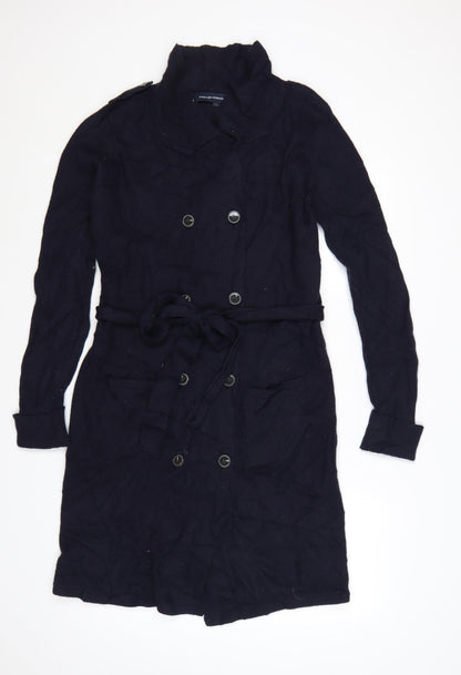 French Connection Women's Black L Collared Belted Knit Cardigan