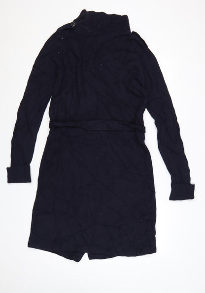 French Connection Women's Black L Collared Belted Knit Cardigan