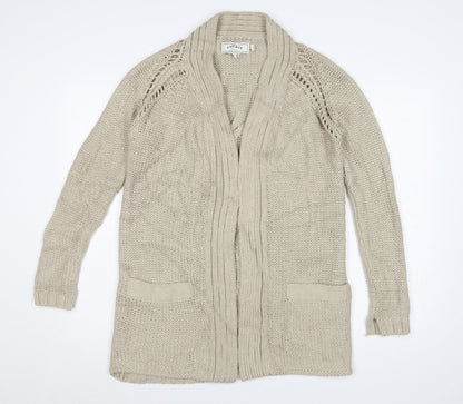 FatFace Womens Beige Cotton Long Sleeve Open Knit Cardigan Size 8