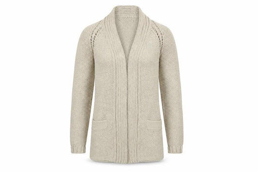 FatFace Womens Beige Cotton Long Sleeve Open Knit Cardigan Size 8