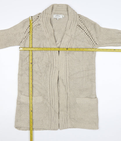 FatFace Womens Beige Cotton Long Sleeve Open Knit Cardigan Size 8
