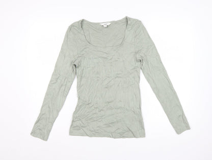 Marks and Spencer Women Green Long Sleeve Cotton T-Shirt Size 10