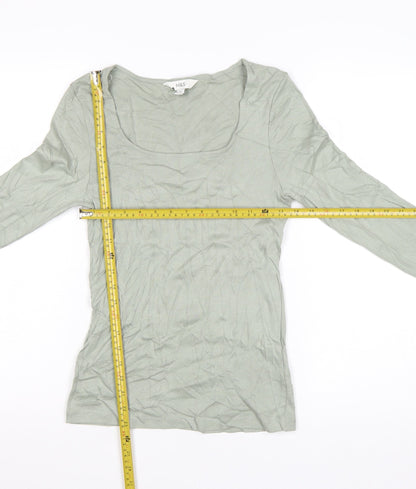 Marks and Spencer Women Green Long Sleeve Cotton T-Shirt Size 10