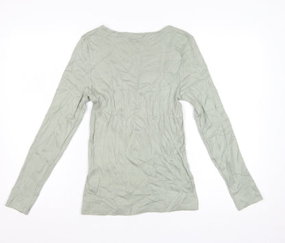 Marks and Spencer Women Green Long Sleeve Cotton T-Shirt Size 10