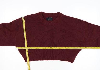 ASOS DESIGN Women Burgundy Crew Neck Cropped Jumper Size S UK 8-10
