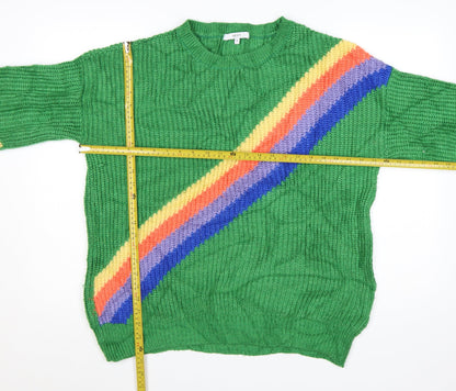 Next Womens Green Rainbow Knit Chunky Pullover Jumper Size M