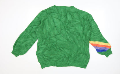 Next Womens Green Rainbow Knit Chunky Pullover Jumper Size M