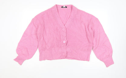 Great Plains Women Pink Long Sleeve Chunky Knit Cardigan Size 10
