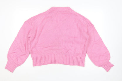 Great Plains Women Pink Long Sleeve Chunky Knit Cardigan Size 10