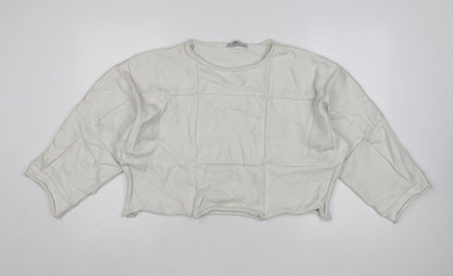 Zara Women Ivory Knit Relaxed Fit Cropped Pullover Jumper Size S