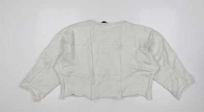 Zara Women Ivory Knit Relaxed Fit Cropped Pullover Jumper Size S