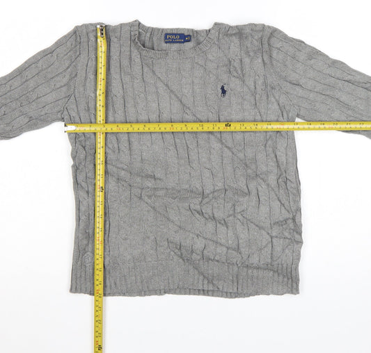 Polo Ralph Lauren Women Grey Cable-Knit Cotton Jumper M