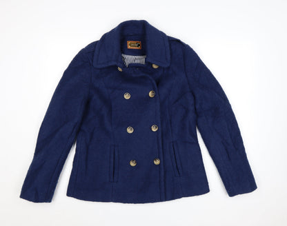 Marks and Spencer Women’s Blue Wool Pea Coat Size 12 Classic Style