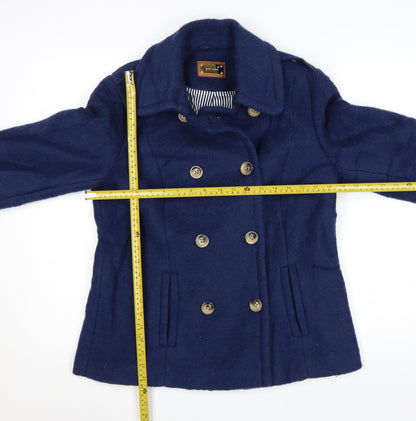 Marks and Spencer Women’s Blue Wool Pea Coat Size 12 Classic Style