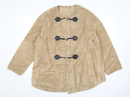 Marks and Spencer Women Beige Fleece Mid-Length Overcoat Size 14