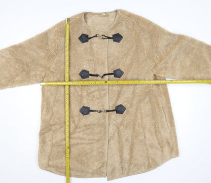 Marks and Spencer Women Beige Fleece Mid-Length Overcoat Size 14