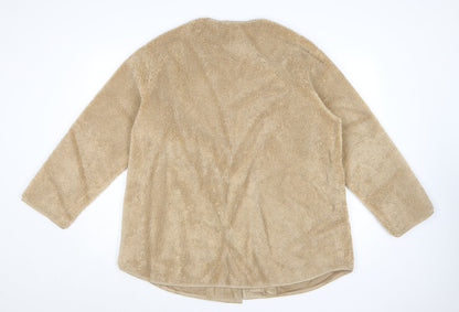 Marks and Spencer Women Beige Fleece Mid-Length Overcoat Size 14