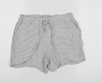 Dunnes Women Grey Linen Blend Drawstring Casual Shorts Size S