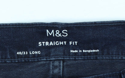 Marks and Spencer Men's Blue Straight Fit Jeans 40L Cotton Denim