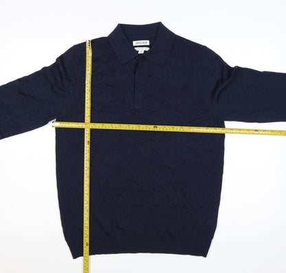 Jaeger Men’s Blue Merino Silk Collared Henley Jumper M