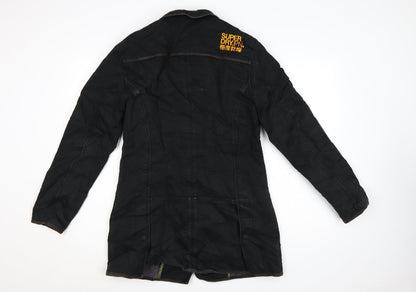 Superdry Men’s Black Medium Trench Coat Cotton Lined Jacket