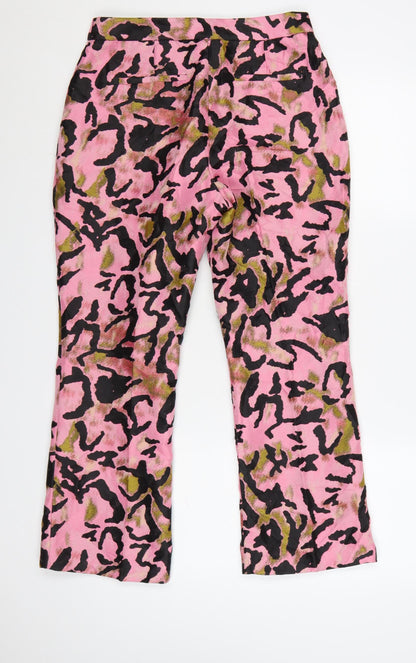 Topshop Womens Pink Animal Print Flared Trousers Size 10
