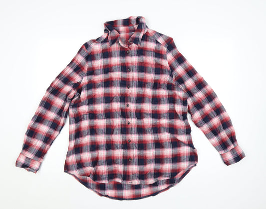Marks & Spencer Women's Red Plaid Cotton Button-Up Shirt Size 12