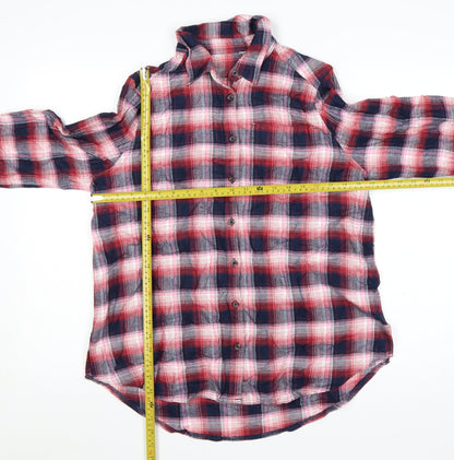 Marks and Spencer Women's Red Plaid Cotton Button-Up Shirt Size 12