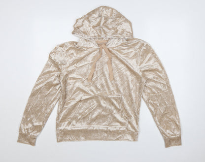 Insignia Womens Beige Crushed Velvet Pullover Hoodie Size S