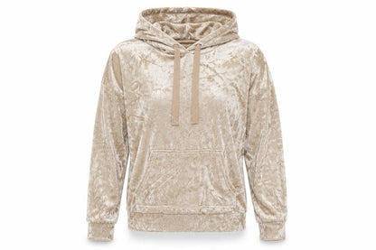 Insignia Womens Beige Crushed Velvet Pullover Hoodie Size S
