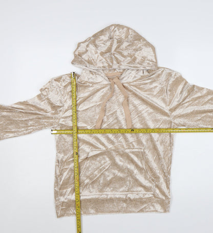 Insignia Womens Beige Crushed Velvet Pullover Hoodie Size S