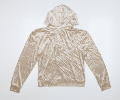 Insignia Womens Beige Crushed Velvet Pullover Hoodie Size S