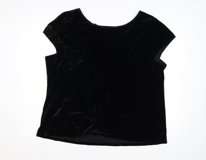 Ann Harvey Women Black Beaded Velvet Blouse UK 24 V-Neck Short Sleeve