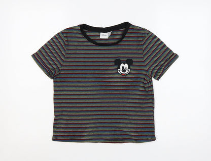 Disney Women’s Multicoloured Striped Mickey Mouse Cropped T-Shirt Size 10