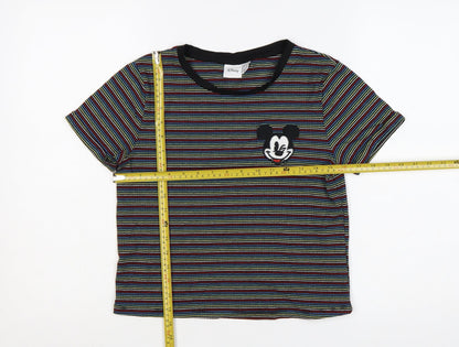 Disney Women’s Multicoloured Striped Mickey Mouse Cropped T-Shirt Size 10