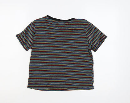 Disney Women’s Multicoloured Striped Mickey Mouse Cropped T-Shirt Size 10