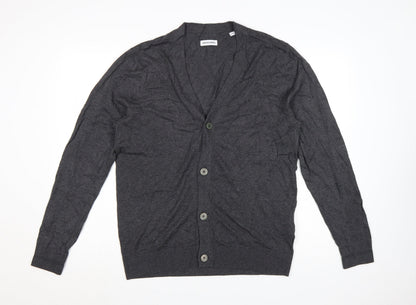 Jack & Jones Men's Grey Cotton Blend V-Neck Cardigan L