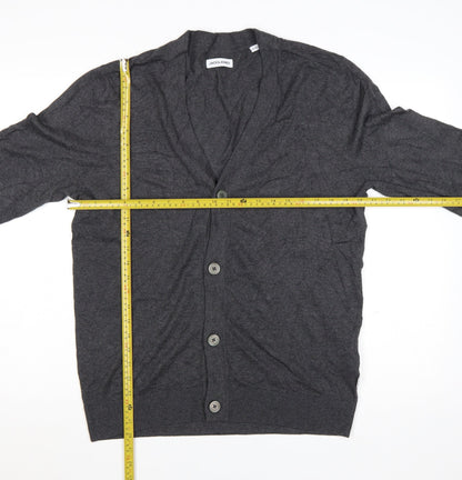 Jack & Jones Men's Grey Cotton Blend V-Neck Cardigan L