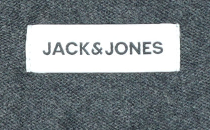 Jack & Jones Men's Grey Cotton Blend V-Neck Cardigan L