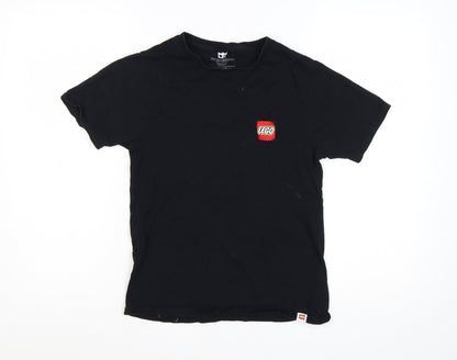 Pull&Bear Women Black LEGO Short Sleeve Cotton T-Shirt XS