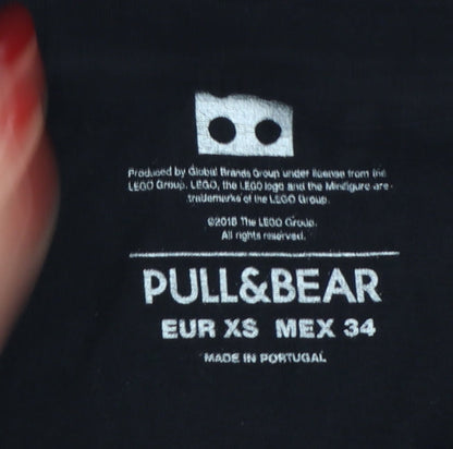 Pull&Bear Women Black LEGO Short Sleeve Cotton T-Shirt XS