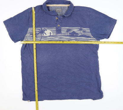 FatFace Men’s Blue XL Cotton Surf Graphic Polo Shirt