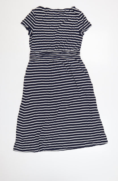 Boden Women Blue White Striped Fit & Flare Dress Size 12 Short Sleeve