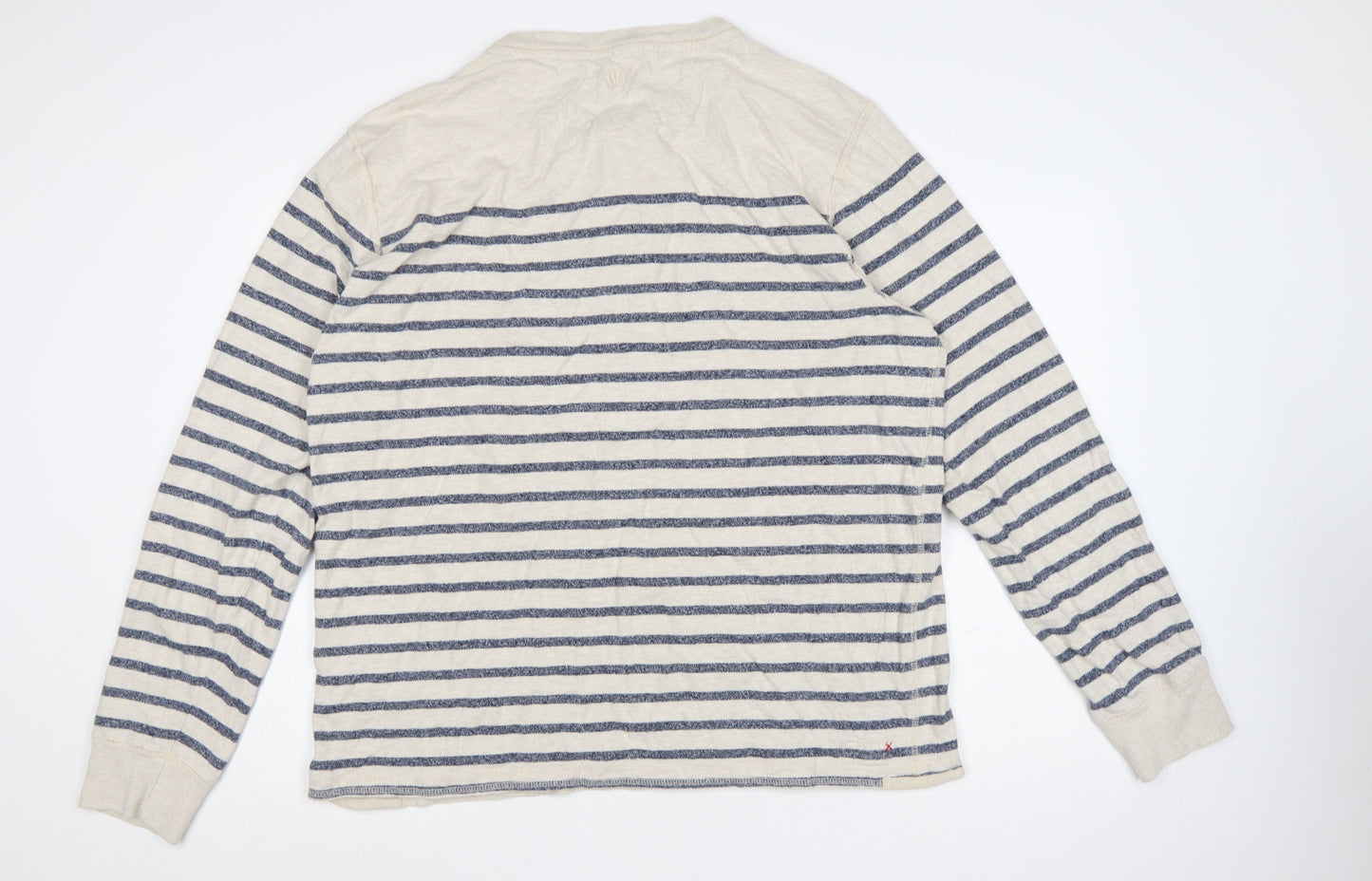 Fat Face Men’s Beige Navy Striped Henley Sweatshirt 2XL Cotton