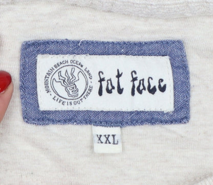 Fat Face Men’s Beige Navy Striped Henley Sweatshirt 2XL Cotton