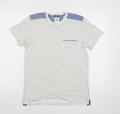 Soviet Men's White Geometric Cotton Crew Neck T-Shirt Medium