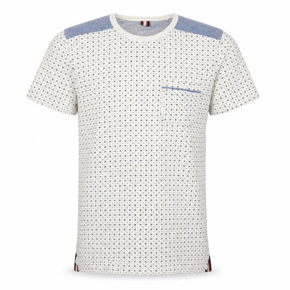 Soviet Men's White Geometric Cotton Crew Neck T-Shirt Medium