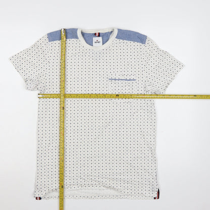 Soviet Men's White Geometric Cotton Crew Neck T-Shirt Medium
