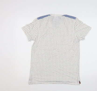 Soviet Men's White Geometric Cotton Crew Neck T-Shirt Medium