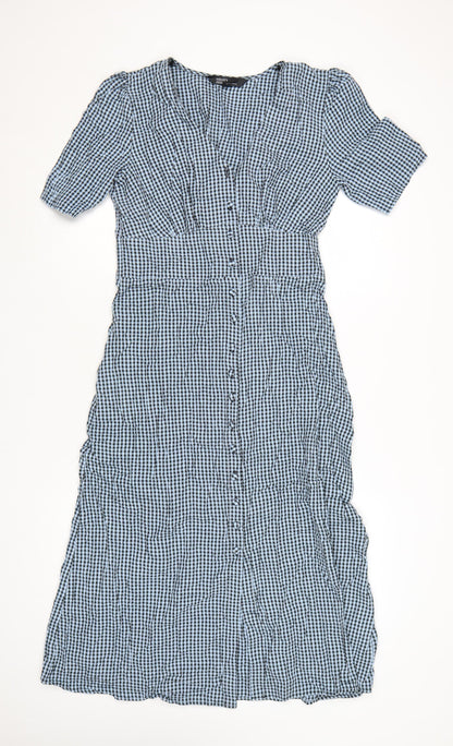 Nobody's Child Women's Blue Check Midi Shirt Dress Size 12